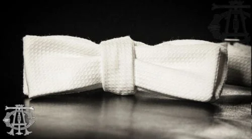 Designer men's tie with contemporary print-"The Edwardian" Pique White Bowtie