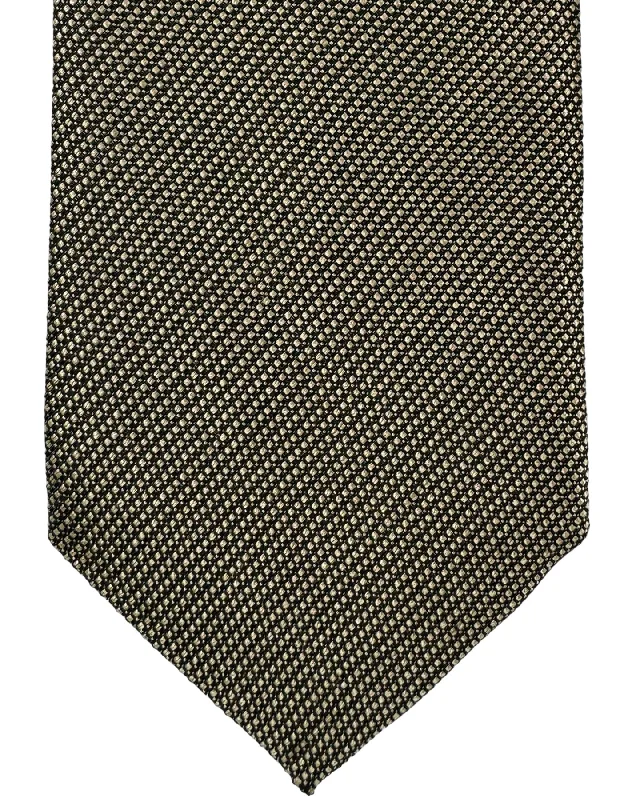 Men's tie with contrasting patterns for office wear-Tom Ford Necktie Brown Micro Pattern - Linen Silk