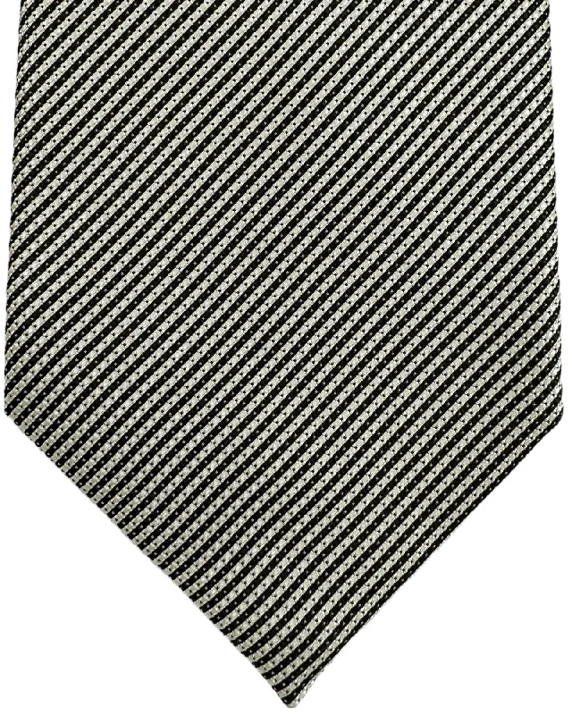 Men's tie for holiday celebrations with rich color palette-Tom Ford Silk Tie Black Silver Stripes - Wide Necktie