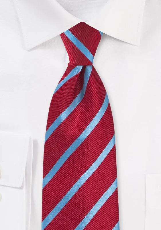 Classic men's tie with diamond pattern-Tomato Red and Cornflower Blue Repp&Regimental Striped Necktie