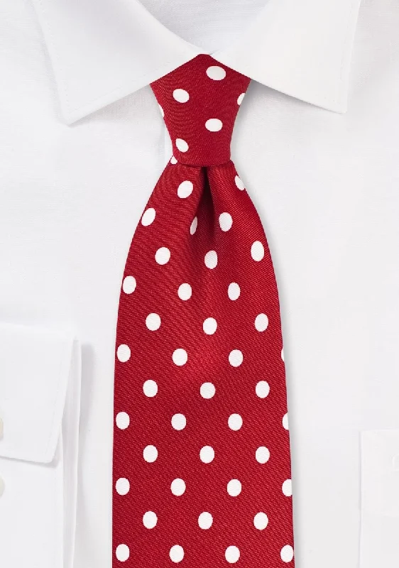 Men's tie for a sophisticated brunch event-Tomato Red and White Polka Dot Necktie