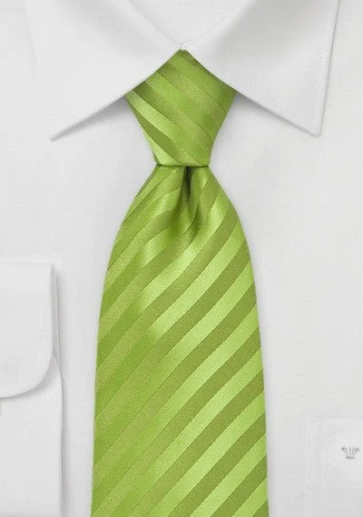 Men's tie with delicate embroidery-Tonal Green Apple Narrow Striped Necktie