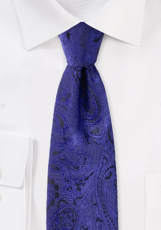 Men's tie for corporate cocktail parties-Ultra Marine Blue Proper Paisley Necktie