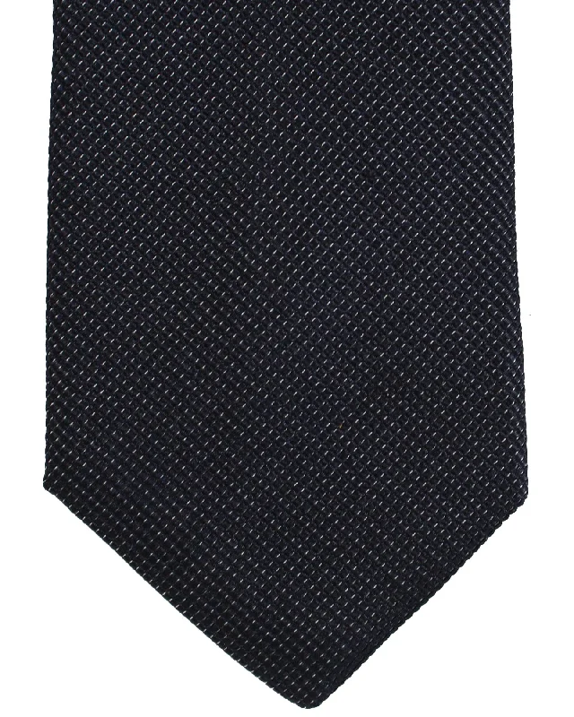 Men's tie with modern polka dot print-Ungaro Silk Tie Midnight Blue Silver - Narrow Cut Designer Necktie