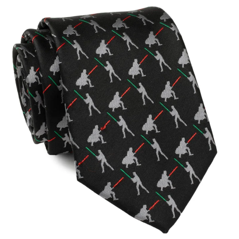 Men's tie for an elegant birthday celebration-Vader v. Luke Battle Lightsaber Star Wars Black Mens Tie