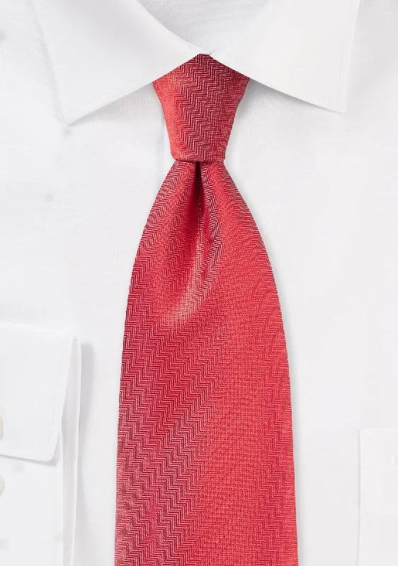 Men's silk tie for upscale dinners-Valentine Red Herringbone Necktie