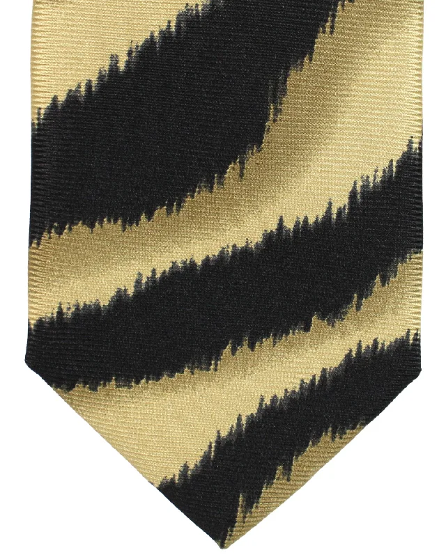 Men's tie with modern stripes for interviews-Versace Silk Tie Black Taupe Tiger Stripes