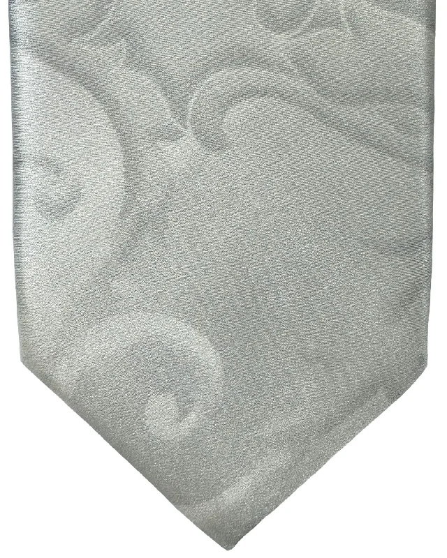 Men's tie for weddings with rich patterns-Versace Silk Tie Silver Ornamental Design