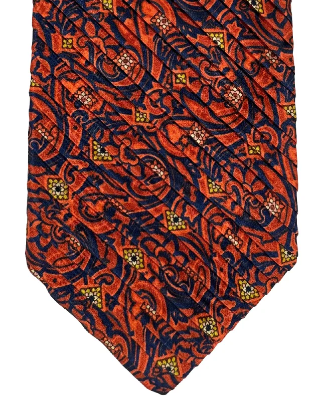 Stylish men's tie with subtle plaid pattern-Vitaliano Pancaldi PLEATED SILK Tie Orange Black Brown Floral Design