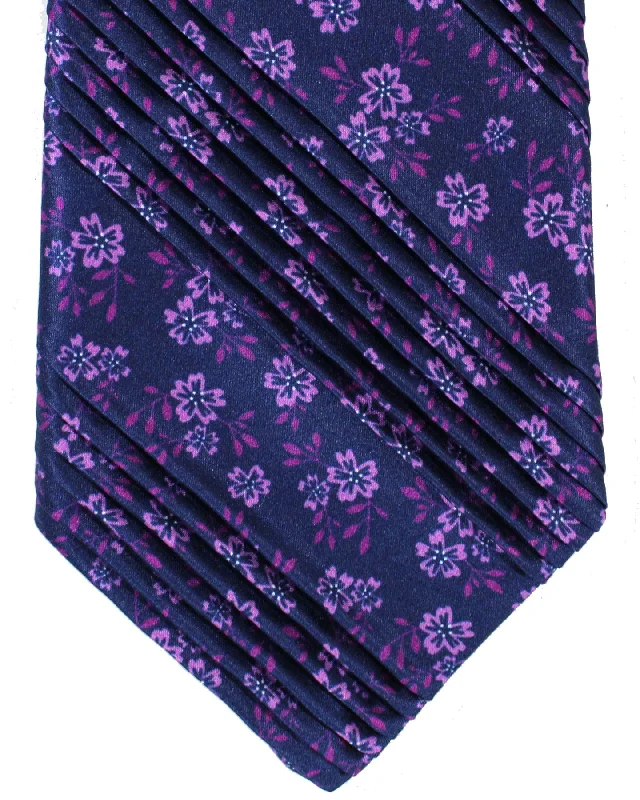 Men's tie with colorful checks for casual wear-Vitaliano Pancaldi PLEATED SILK Tie Purple Floral Design