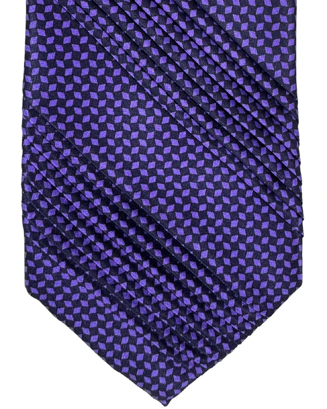 Men's tie for a formal holiday gathering-Vitaliano Pancaldi PLEATED SILK Tie Purple Micro Pattern Design