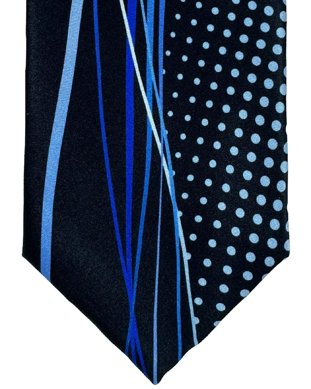 Men's tie with contemporary stripes for business-Vitaliano Pancaldi Silk Tie Black Blue Royal Blue Dots Swirl Design