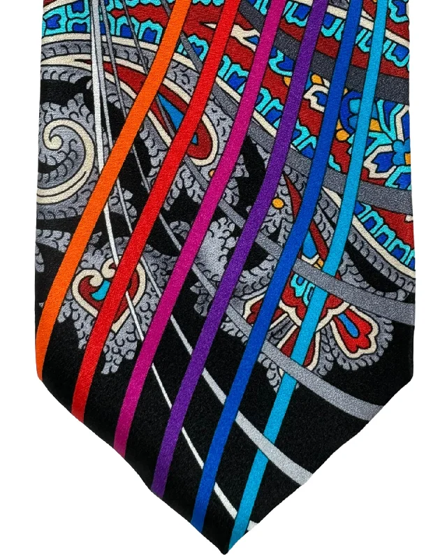 Elegant men's tie for formal gatherings-Vitaliano Pancaldi Silk Tie Black Gray Red Purple Paisley Swirl Design