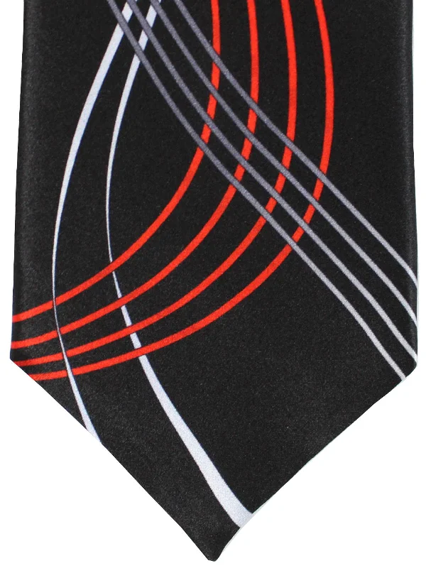 Men's tie with subtle stripes for formal wear-Vitaliano Pancaldi SILK Tie Black Gray Red Swirl Design SALE