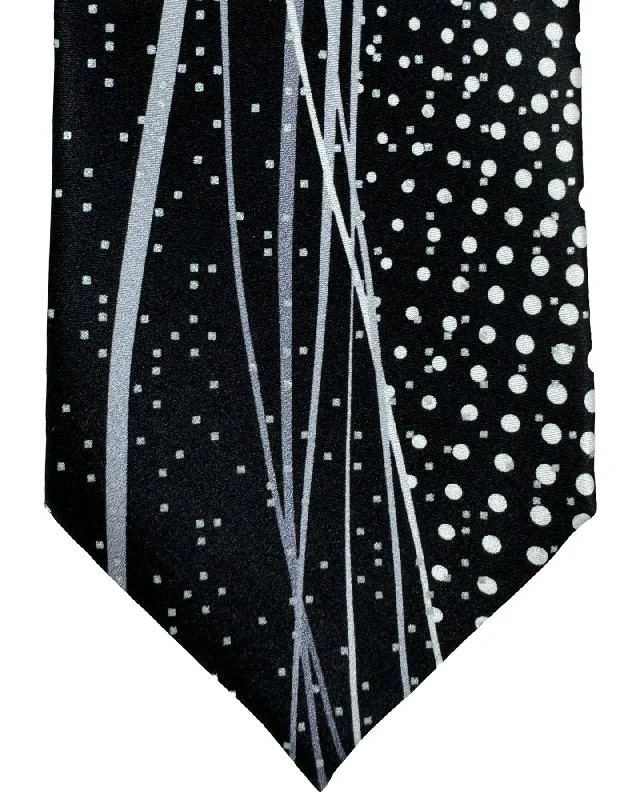 Elegant men's silk tie for formal occasions-Vitaliano Pancaldi Silk Tie Black Gray Dots Swirl Design