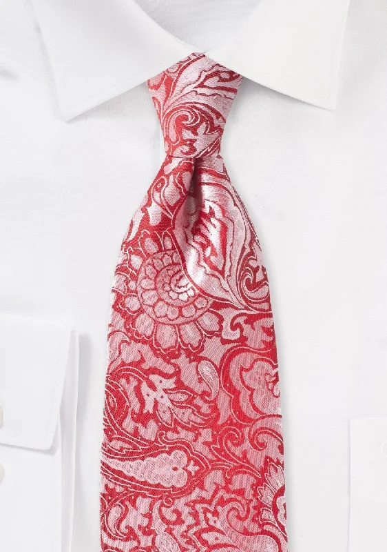 Stylish men's tie for professional look with rich fabric-Vivid Poppy Floral Paisley Necktie