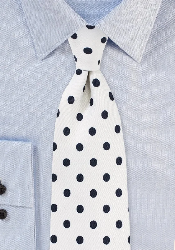 Men's tie with vibrant colors for upscale parties-White and Jet Black Polka Dot Necktie