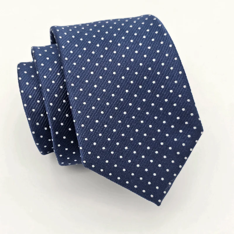 Classic men's tie for a professional business dinner-White Dotted Blue Tie