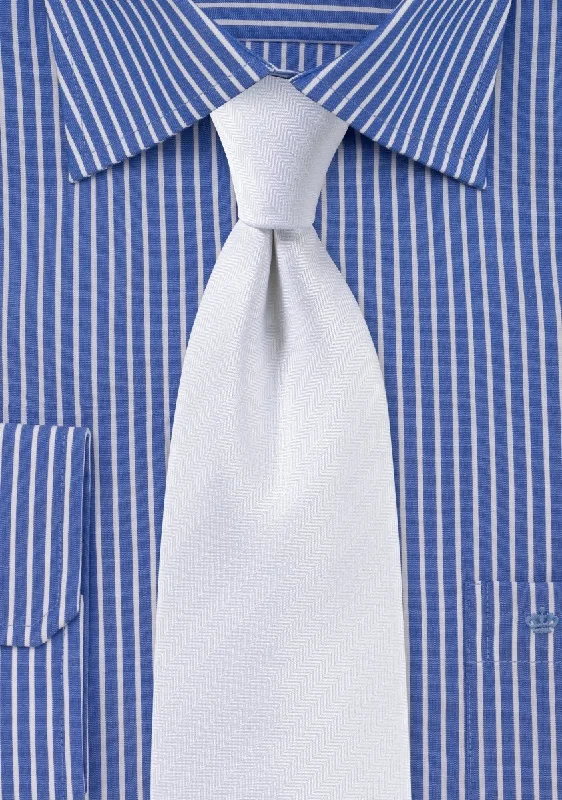 Classic men's tie with fine pinstripes-White Herringbone Necktie