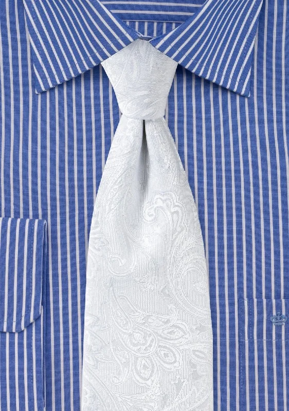 Men's silk tie for holiday parties-White Proper Paisley Necktie