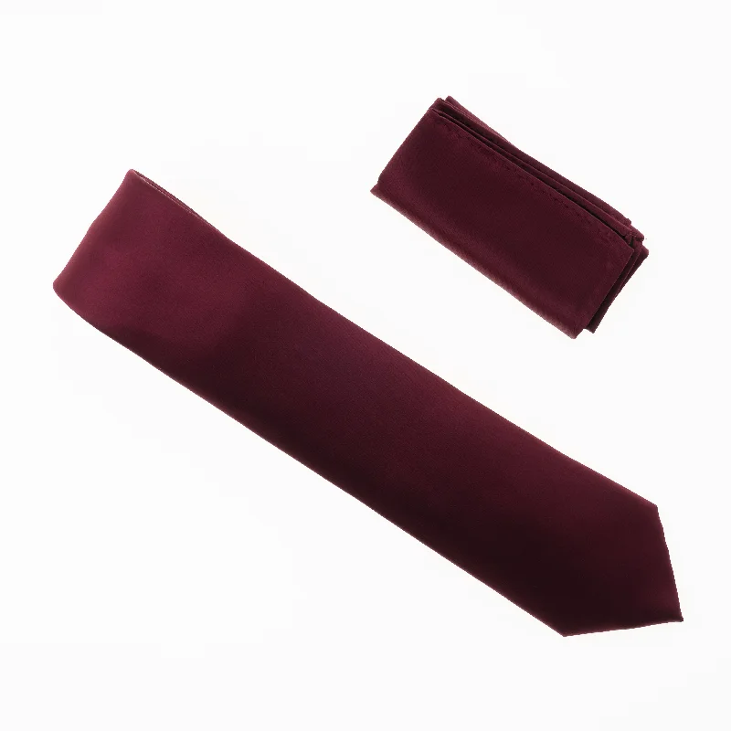 Classic men's tie with subtle design-Wine Satin Finish Silk Necktie with Matching Pocket Square