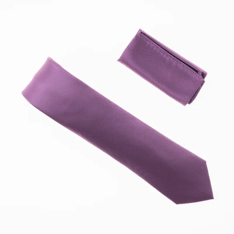 Designer men's necktie for special occasions-Wisteria Satin Finish Silk Necktie with Matching Pocket Square