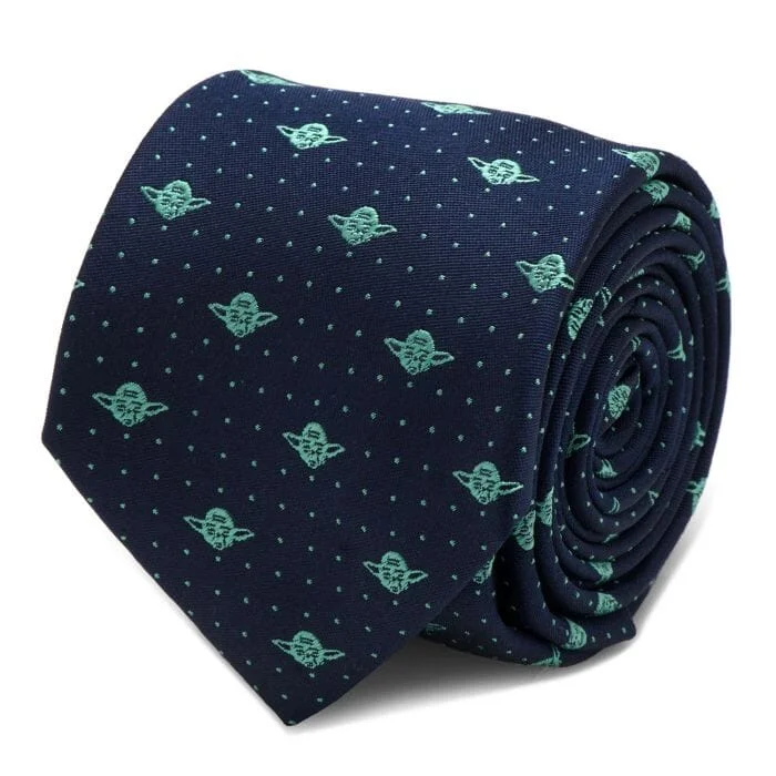 Classic men's tie with elegant colors for work-Yoda Dot Star Wars Navy Tie