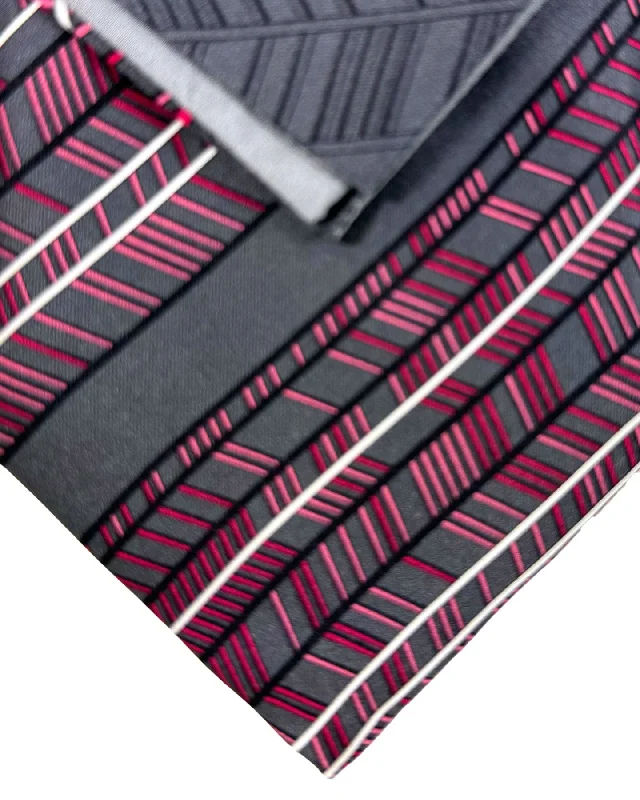 Men's silk tie with deep tones for weddings-Zilli Sevenfold Tie & Matching Pocket Square Set Gray Pink Striped SALE