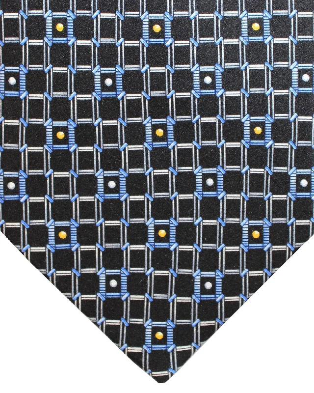 Men's tie for luxury outdoor events-Zilli Silk Tie Black Blue Geometric Design - Wide Necktie FINAL SALE