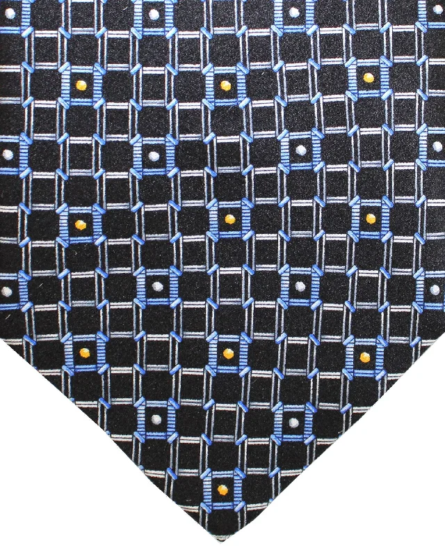 Affordable men's tie with bold colors-Zilli Silk Tie Black Blue Gray Geometric Design - Wide Necktie SALE