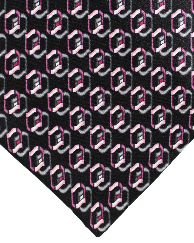 Men's tie with paisley design for weddings-Zilli Silk Tie Black Gray Pink Geometric - Wide Necktie FINAL SALE