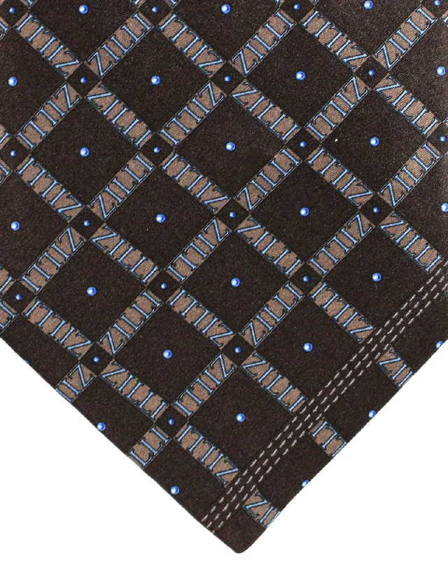 Men's tie for a formal holiday gathering-Zilli Silk Tie Brown Check - Wide Necktie