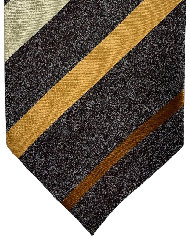 Best men's tie for a family celebration-Zilli Silk Tie Gray Brown Stripes - Wide Necktie - FINAL SALE