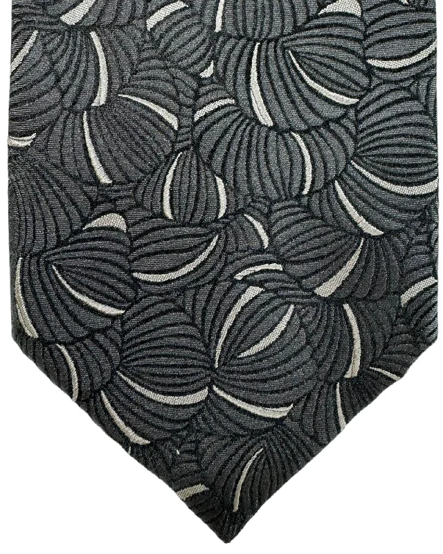 Men's tie with a luxurious velvet texture for special events-Zilli Silk Tie Gray Black Design - Wide Necktie