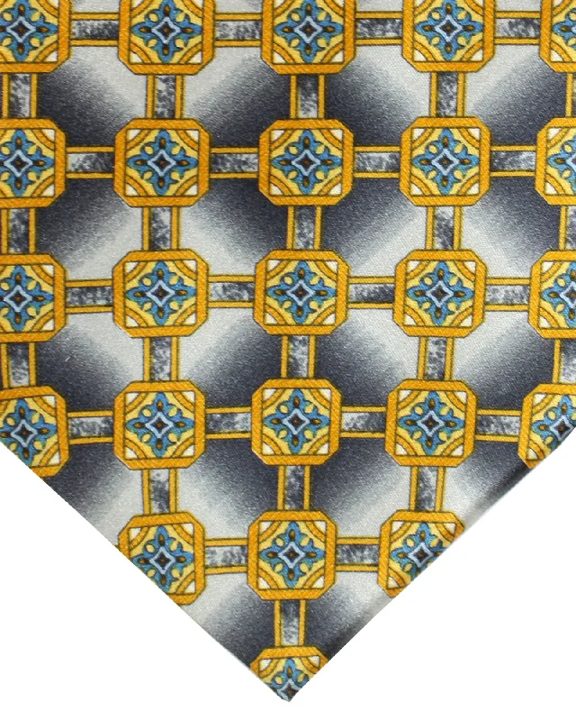 Modern men's tie with geometric patterns-Zilli Silk Tie Gray Blue Olive Medallions - Wide Necktie