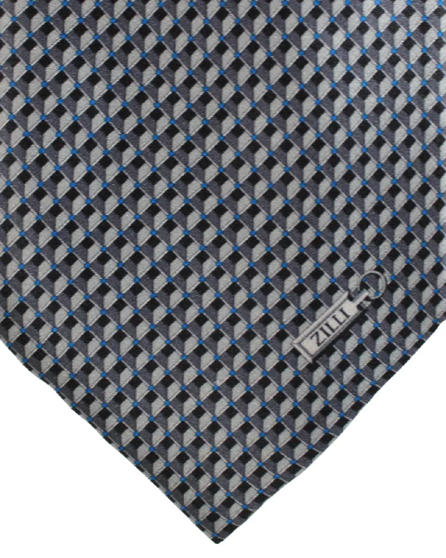 Men's tie with rich blue tones for events-Zilli Silk Tie Gray Geometric - Wide Necktie