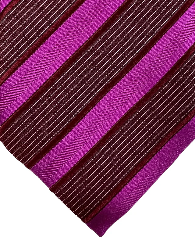 Men's tie with elegant plaid design for business meetings-Zilli Silk Tie Magenta Stripes - Wide Necktie