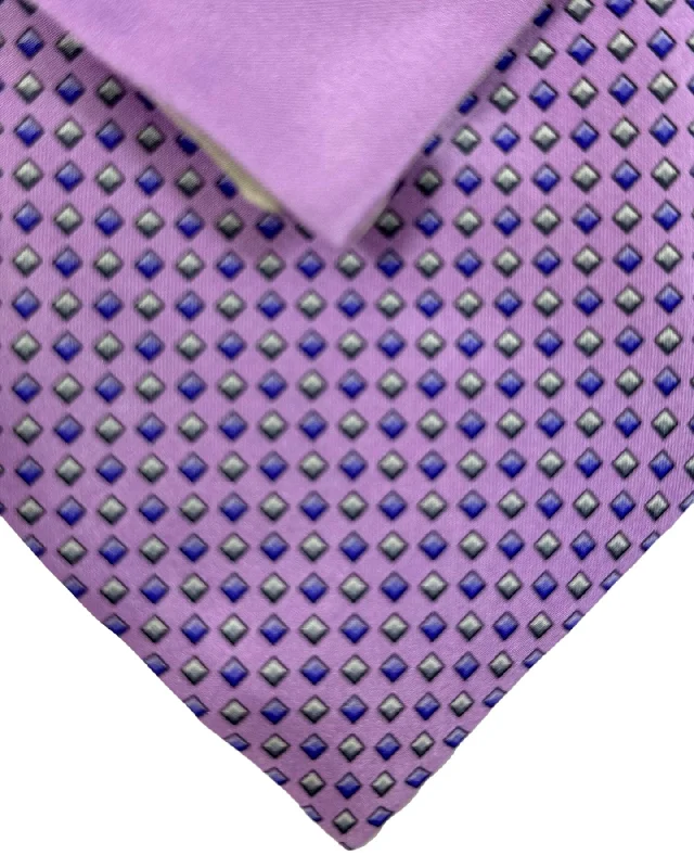 Men's silk tie with deep tones for weddings-Zilli Sevenfold Tie & Matching Pocket Square Set Lilac Squares Design