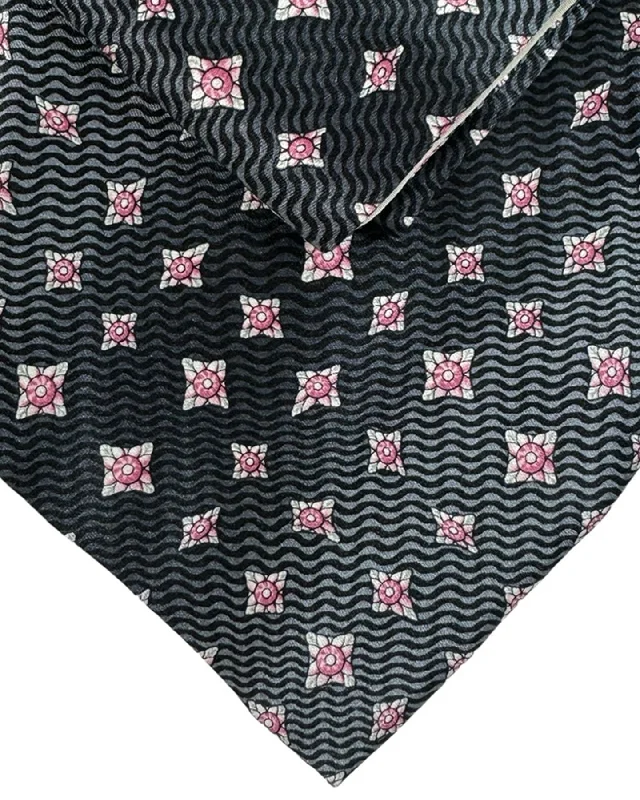 Elegant men's tie for a sophisticated wedding-Zilli Necktie & Pocket Square Set Black Gray Pink FINAL SALE