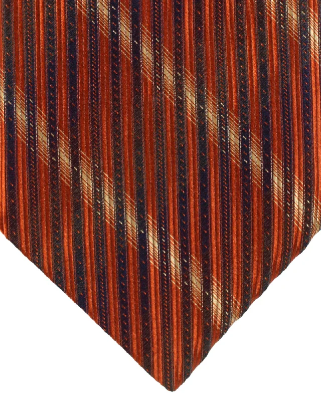 Men's tie for evening professional events-Zilli Silk Tie Rust Brown Stripes - Wide Necktie