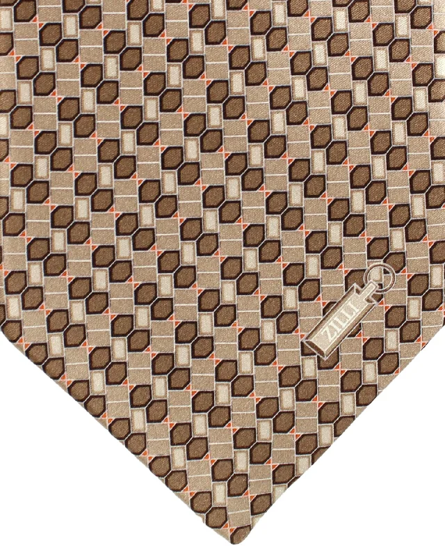 Men's tie with contemporary stripes for business-Zilli Silk Tie Taupe Pink Geometric - Wide Necktie