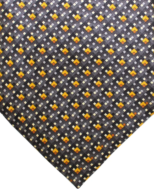 Men's tie with delicate embroidery-Zilli Tie Black Gray Brown Geometric Design - Wide Necktie FINAL SALE