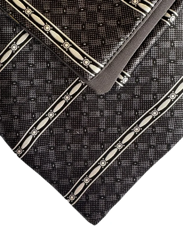 Stylish tie for office professionals with bold accents-Zilli Tie & Pocket Square Set Black Silver Stripes Design