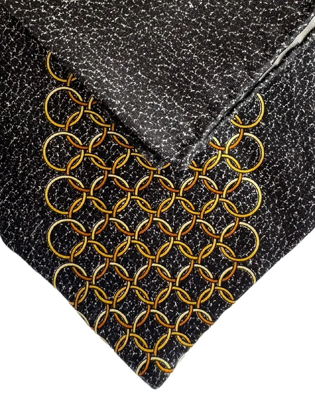 Men's tie with a professional, sleek finish-Zilli Tie & Pocket Square Set Gray Orange-Gold Geometric Design