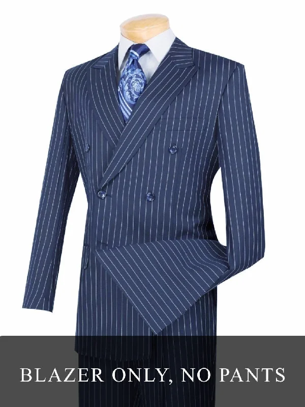 men's formal grey tuxedo with pleats -(40R, 50R) Double Breasted Stripe Suit Blue Regular Fit Blazer