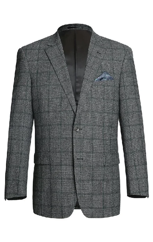 men's wool tuxedo set for wedding events -(42R, 44L) Wool Blend Plaid Pattern Regular Fit 2 Button Blazer in Grayish Brown