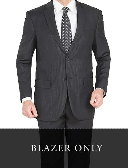 men's tailored grey wool business suit -(42R Blazer) Modern Fit Black Pinstripe 2 Button Blazer