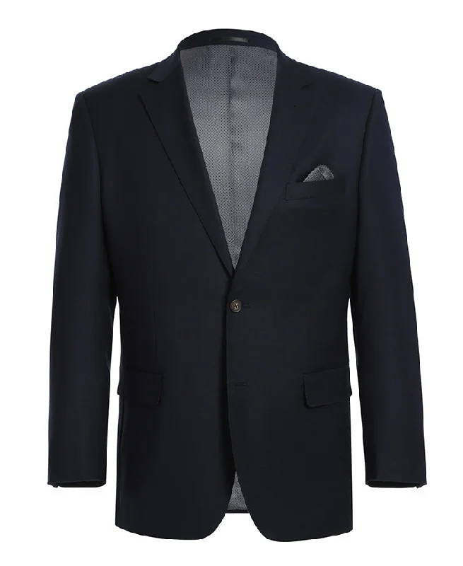 men's navy wool tuxedo jacket for meetings -(42R) Wool Regular Fit Blazer Solid Color in Black