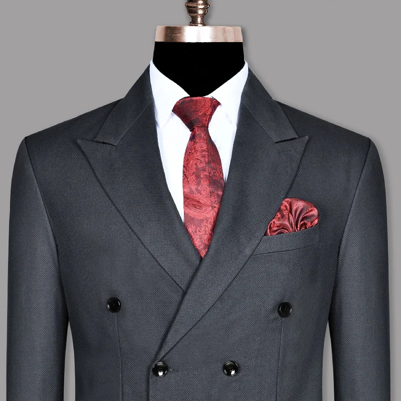 men's casual tuxedo for parties -Anchor Grey Textured Premium Cotton Double Breasted Blazer