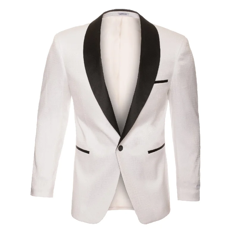 men's grey wool tuxedo with pleats -Ash All White Snake Skin Tuxedo Blazer